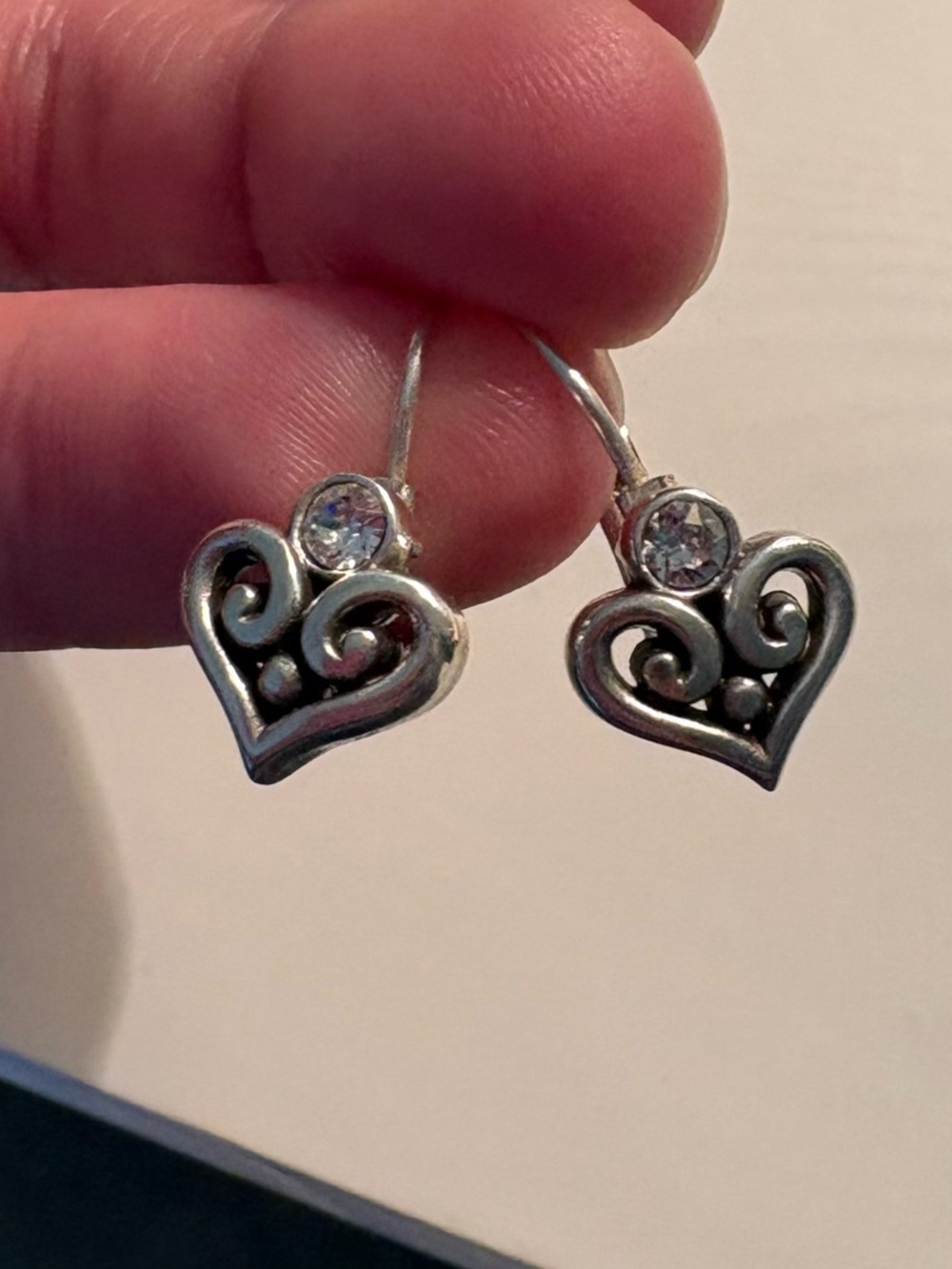 Sterling Silver Heart Drop Earrings with Clear Crystal